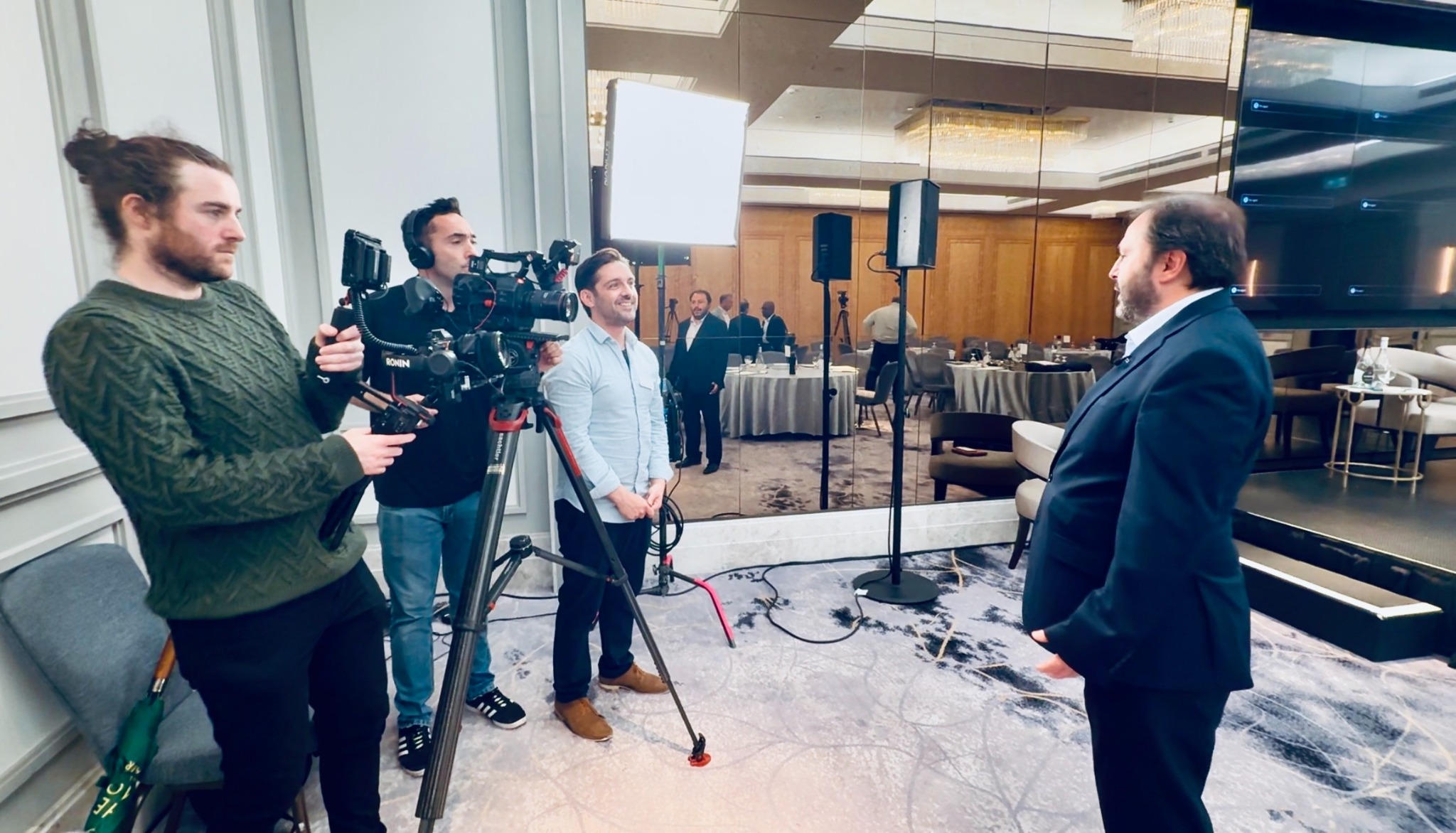 SlackPress crew filming an interview at Rackspace CXO LDN